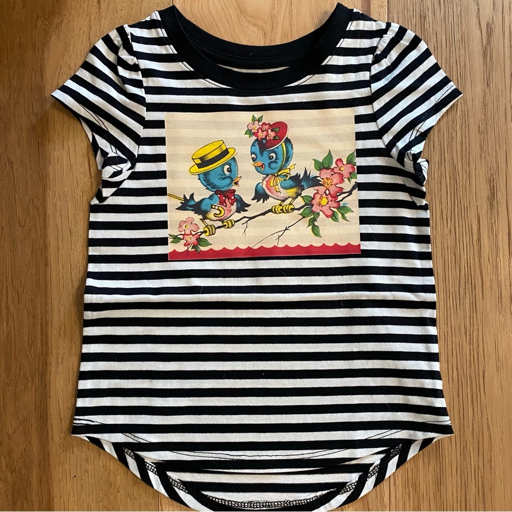 Vintage Baby Blue Birds Striped Toddler Shirt